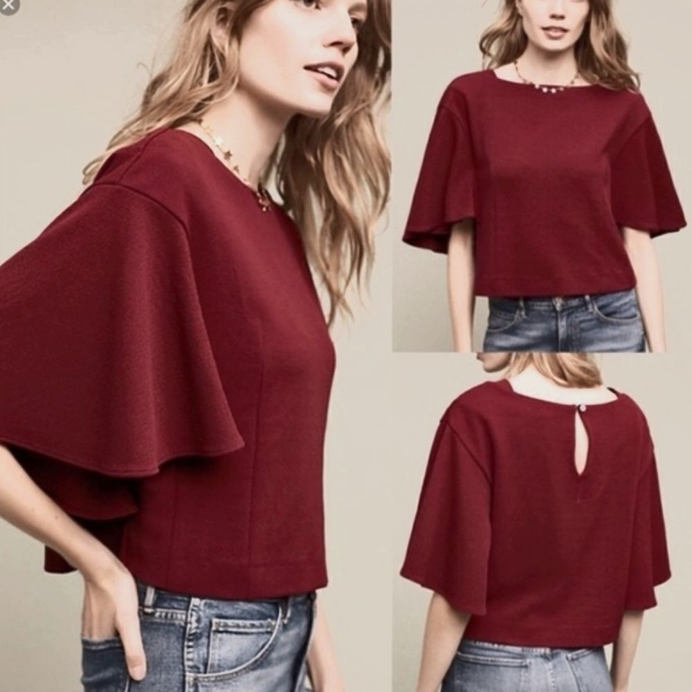 NWT Anthropologie eri & ali  Cabernet Cape Sleeve Textured Top